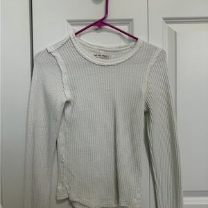 Free People White Waffle Knit Short Sleeve Top